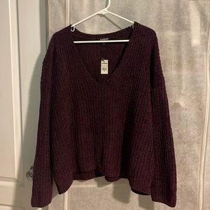 Express Purple Plush Chenille V Neck Sweater , Size XL